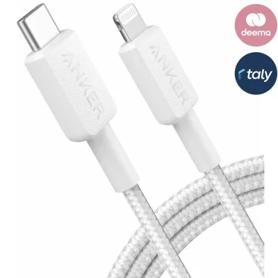 كيبل أنكر USB-C إلى لايتنينج للشحن ونقل البيانات 1.8 متر – أبيض